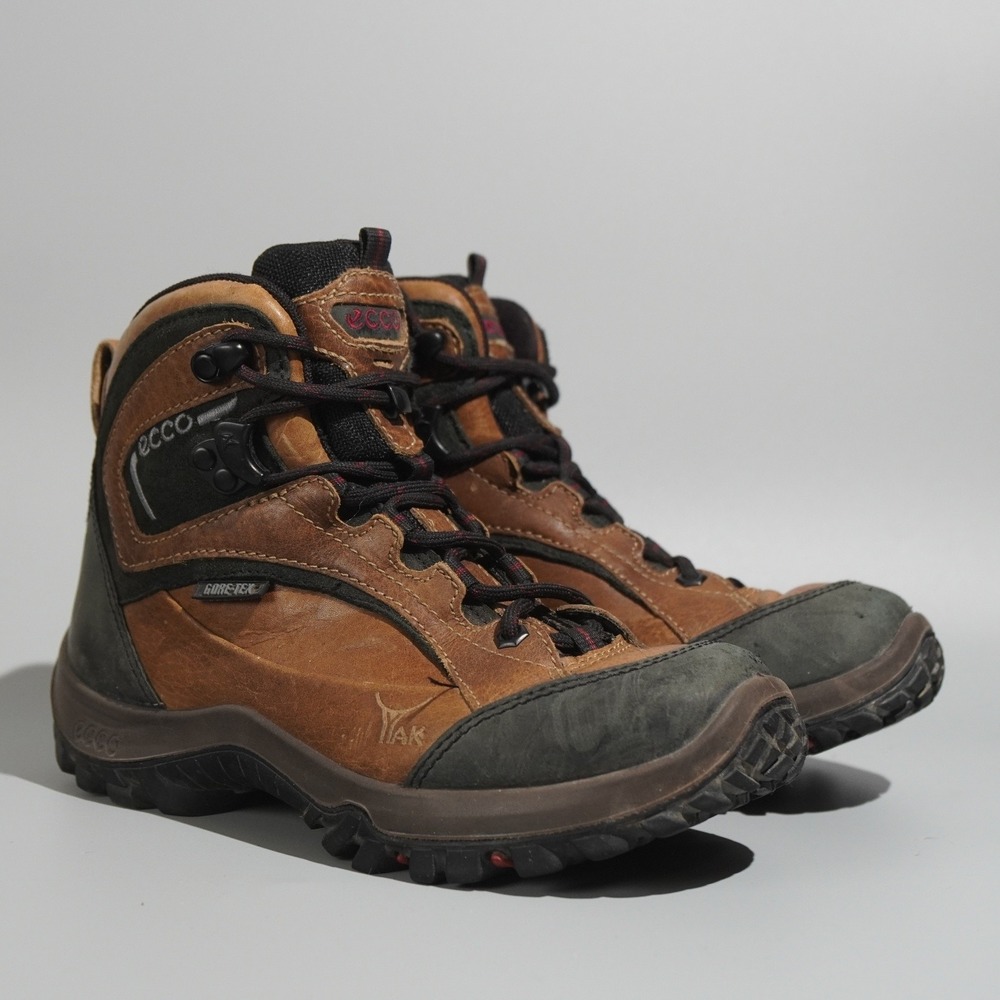 ECCO Yak GORE-TEX Hiking Boots‎ Brown Leather Vibram Sole EU 37 US 6.5